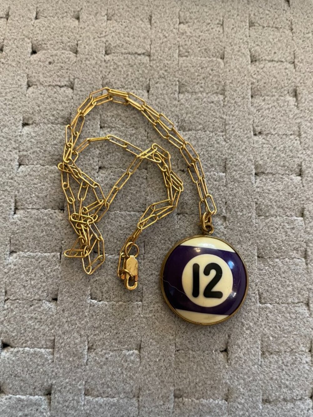 Vintage Necklace Billiard Ball 12 Brass 24" Retro Upcycled Handmade OOAK Art $98 - Picture 2 of 9
